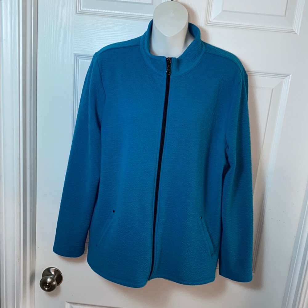 Weekends by Chicos Jacket Women’s Large Teal Full Zip High Neck Texture